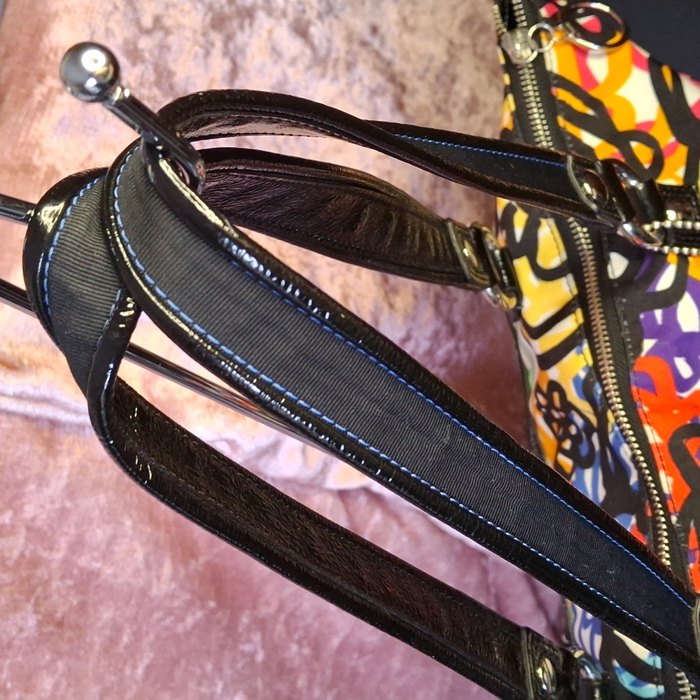 Coach Multicolor Floral Tote with Black Trim - Picture 3 of 12